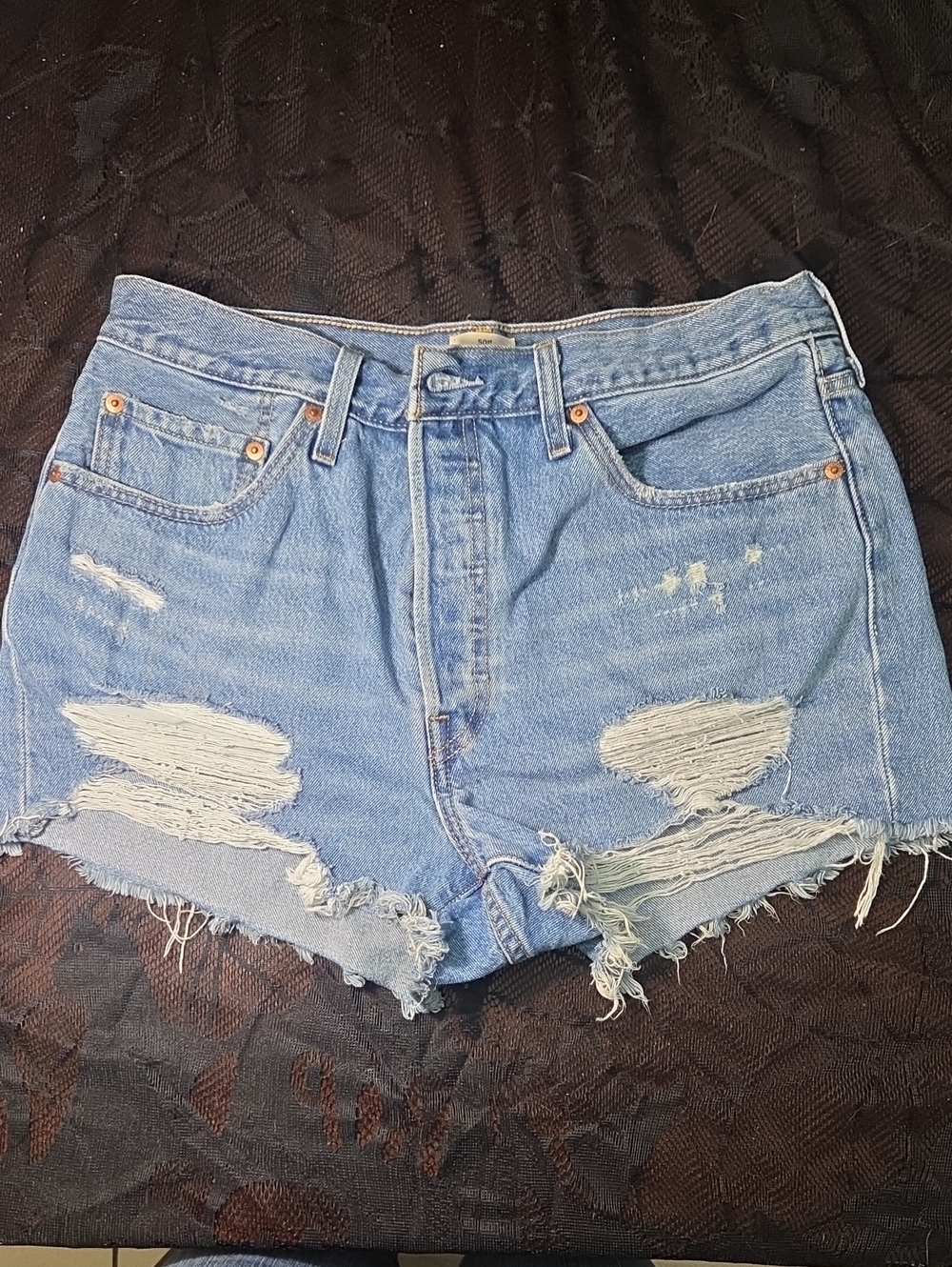 Levi's 501 Original Light Blue Distressed High-Waist Denim Shorts Size 32